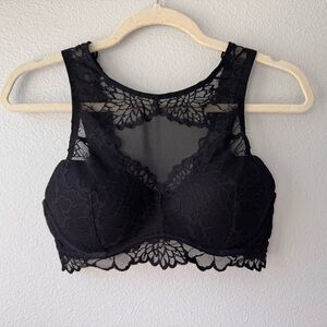Victoria's Secret PINK Black Lace High-Neck Padded Bra Like New Sexy Festival